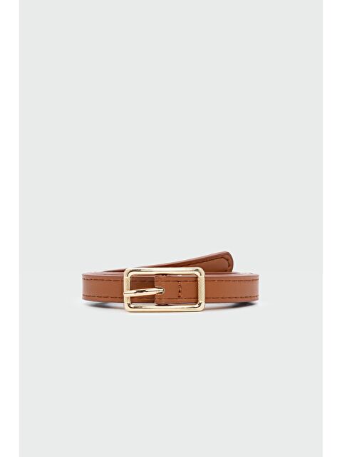 Shulebags Dikdörtgen Tokalı İnce Suni Deni Kemer Taba - S000440943-14955