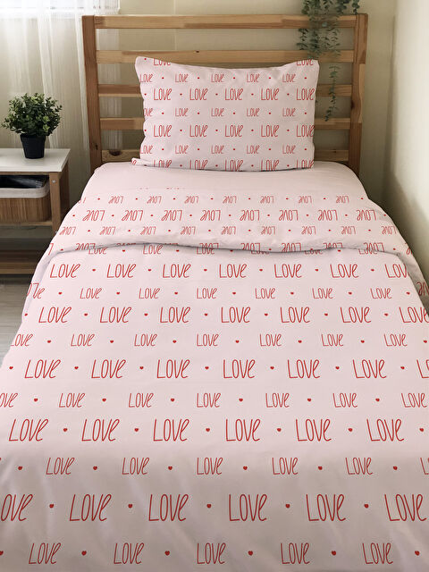 Evmila Çift Taraflı Kalp  Desenli Çarşafsız Takım Tek Kişilik Nevresim Takımı 160x220 Cm - S000337871-23173