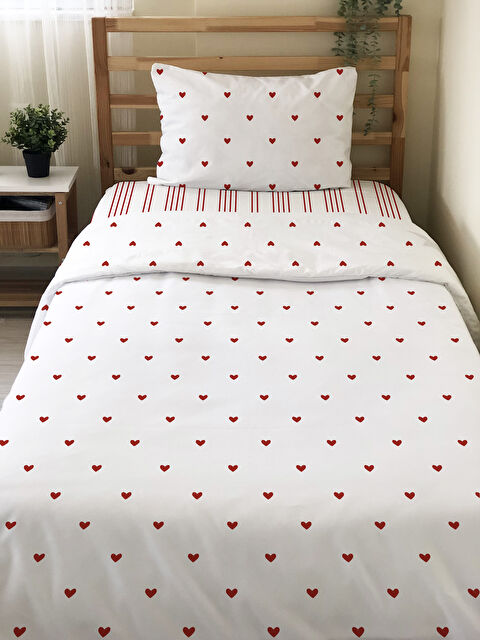 Evmila Çift Taraflı Kalp  Desenli Çarşafsız Takım Tek Kişilik Nevresim Takımı 160x220 Cm - S000337872-23173