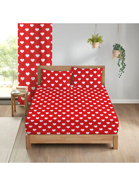Evmila Kalp Desenli Baskılı 180x200 Çift Kişilik Lastikli Çarşaf Seti - S000337873-23173