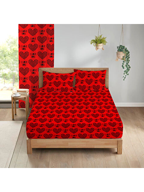 Evmila Kalp Desenli Baskılı 180x200 Çift Kişilik Lastikli Çarşaf Seti - S000337879-23173
