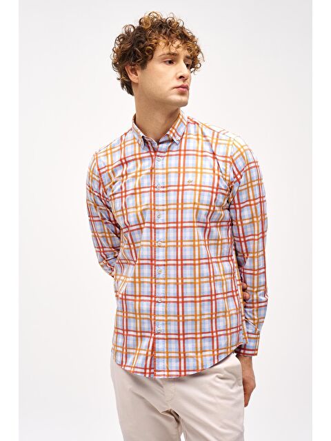 igs Turuncu Dynamic Fit  Düğmeli Yaka Ekose Uzun Kollu Cepsiz %100 Pamuk Gömlek - S000525545-20013