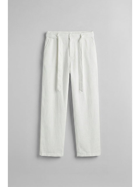 Abluka Online Erkek Baggy Kuşaklı Beli Lastikli Pamuklu Pantolon Beyaz - S000513640-20063