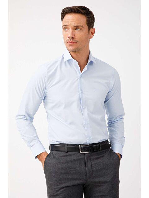 igs Açık Mavi Slim Fit Dar Kalıp Klasik Yaka Düz Uzun Kollu Cepsiz Kolay Ütülenir Gömlek - S000490120-17234