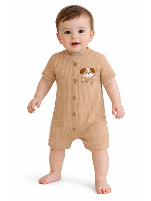 Kidex's Tatlı Erkek Bebek Köpek Nakışlı Tarz Fitilli Tulum Yazlık Şort Tulum