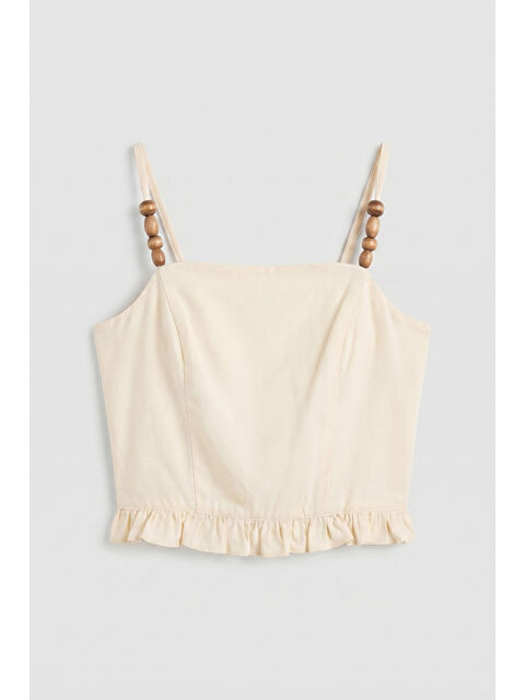 It's Basic Kadın Bej s6-57 Crop Aksesuar Askılı Poliviskon Bluz