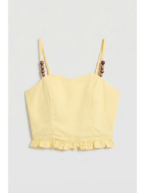 It's Basic Kadın Sarı s6-108 Crop Aksesuar Askılı Poliviskon Bluz