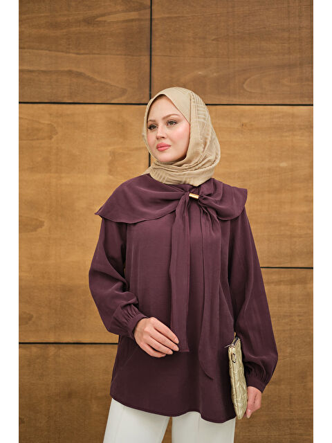 Locco Moda Kadın Fular Yaka Cupra Gömlek Mürdüm - S000513585-20036