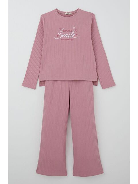 Breeze Kız Çocuk Pantolonlu Takım Yazı & Kalp Nakışlı Pantolonu Fiyonk Aksesuarlı Gülkurusu (4-8 Yaş) - S000505728-20028