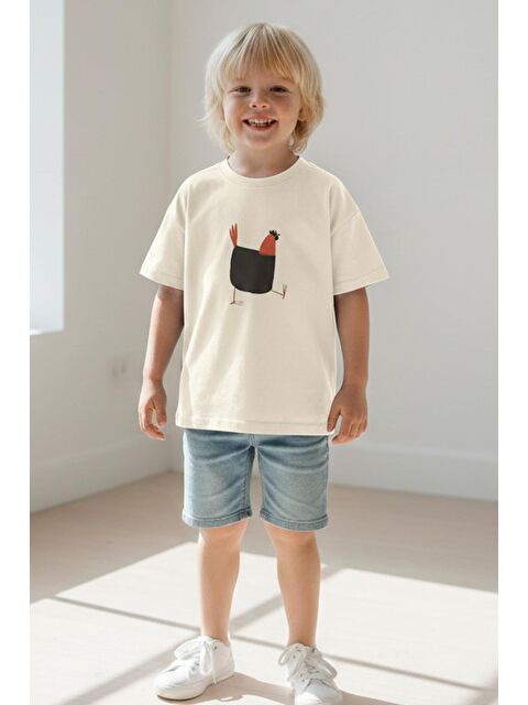 Monila Unisex Çocuk Pamuklu Bisiklet Yaka Baskılı T-Shirt - S000514696-25636