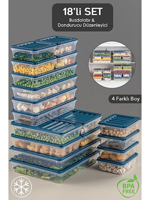 Meleni Home 18 Parça Saklama Kabı 2x2400 ml 4x1200 ml 4x1170 ml 8x600 ml Petrol - S000378891-17234