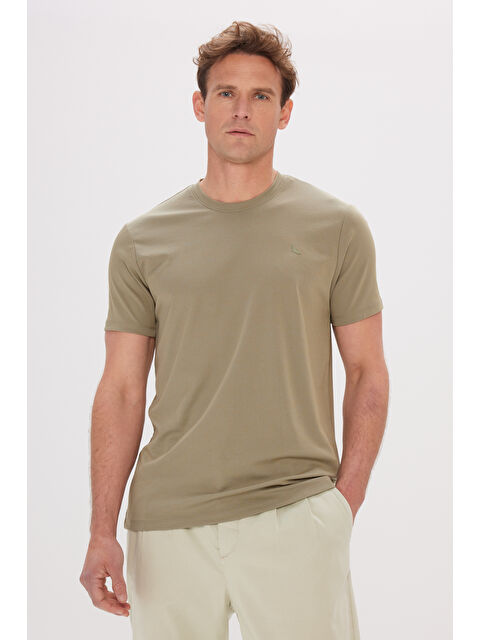 Altınyıldız Classics Erkek Haki Slim Fit Dar Kesim Bisiklet Yaka Pamuklu Tişört