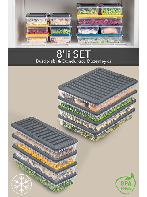 Meleni Home 8 li Saklama Kabı Antrasit 4x2400 ml 4x1170 ml - S000378893-29666