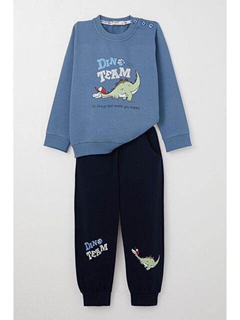 Breeze Erkek Bebek Eşofman Takım Oyuncu Dinozor Baskılı İndigo (1-1.5 Yaş) - S000356003-23093