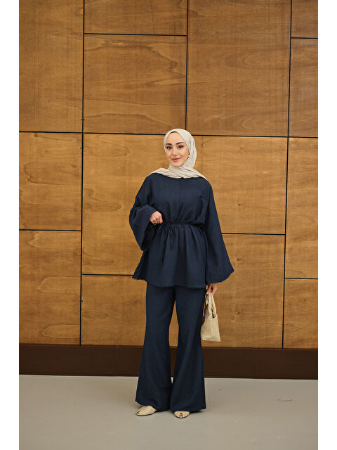 Locco Moda Kadın Brode Şerit Detaylı Takım Lacivert - S000513642-21164