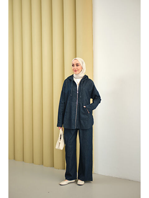 Locco Moda Kadın Kapüşonlu Jean Takım Lacivert - S000492615-21164