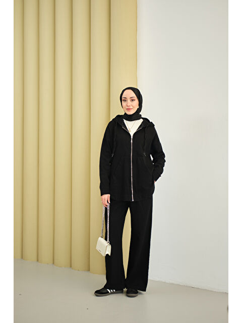 Locco Moda Kadın Kapüşonlu Jean Takım Siyah - S000492615-19351