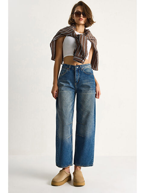 SHADE Kadın Baggy Fit Yüksek Bel Düz Paça Denim Pantolon - S000443541-17234
