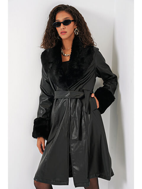 Bigdart 1045 Kürklü Suni Deri Kaban - Siyah - S000324928-19351