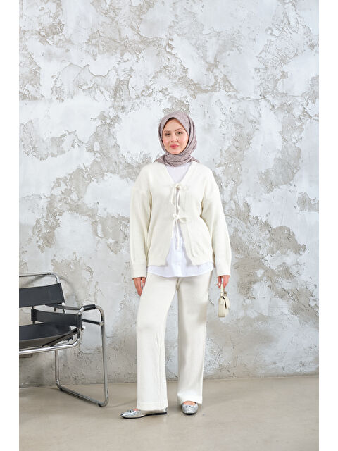 Locco Moda Kadın Ön Bağlamalı Triko Takım Bej - S000510095-19928