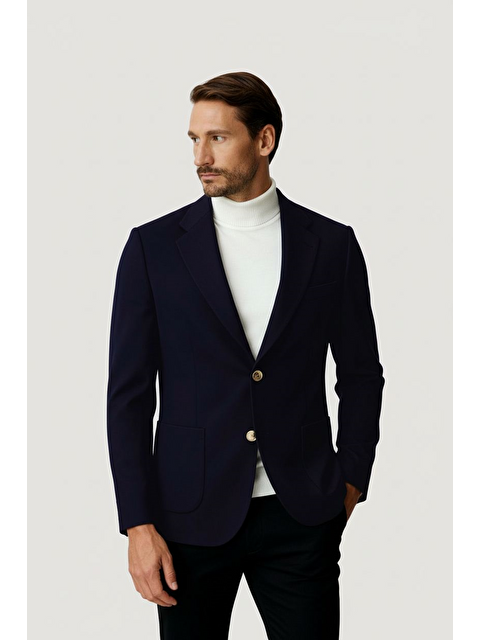 igs Lacivert Mono Yaka Slim Fit Dar Kalıp Erkek Ceket - S000525544-21164