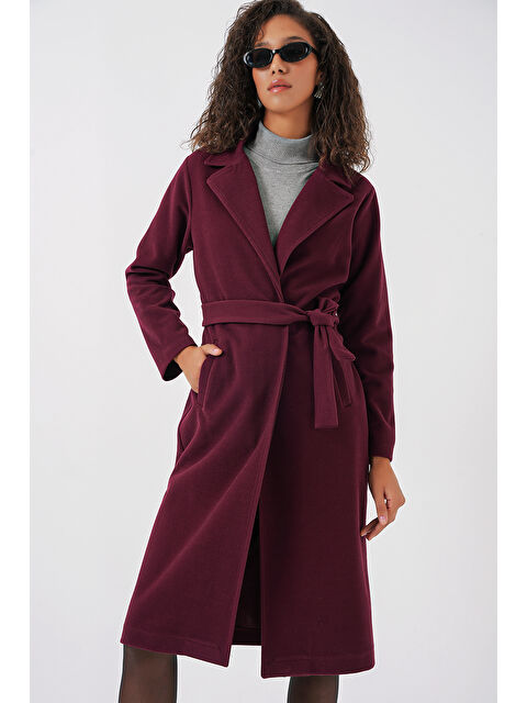 Bigdart 9118 Kruvaze Yaka Kaşe Kaban - Bordo - S000083273-19951