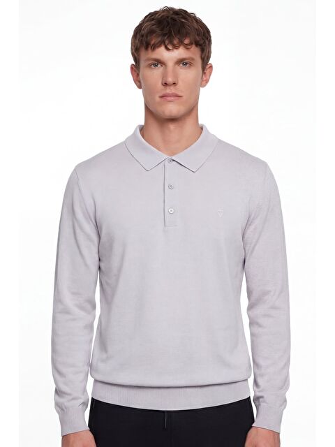 Sabri Özel Giotelli Erkek Gri Polo Yaka Regular Fit Pamuk Karışımlı Triko Kazak