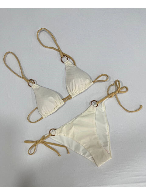 Hazelin Kadın Açık Krem Halka Detaylı İp Bağlamalı Astarlı Bikini Takım HZL25S-AR1617 - S000354999-19966