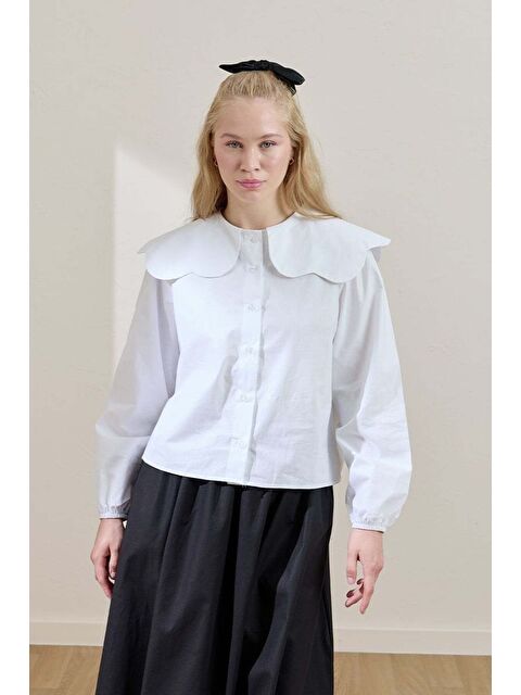 Ceylan Otantik Beyaz Papatya Yaka Crop Gömlek - S000387932-20063