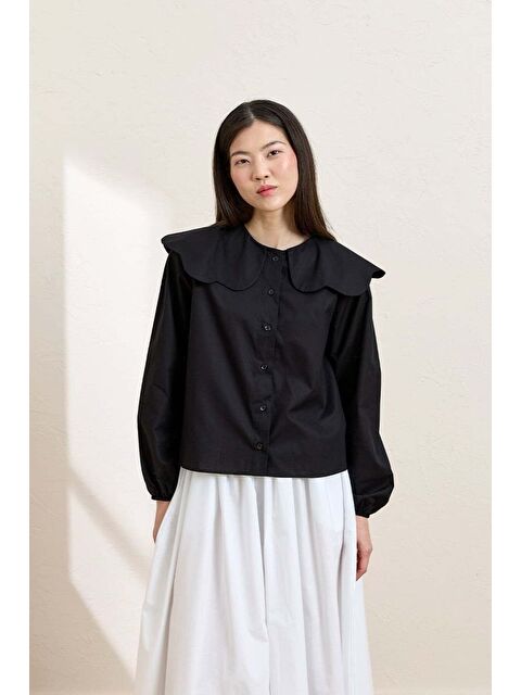 Ceylan Otantik Siyah Papatya Yaka Crop Gömlek - S000387932-19351