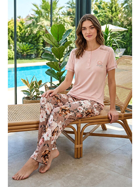 Remsa Kadın Penye Kısa Kol Pijama Takımı 3340 Pudra01