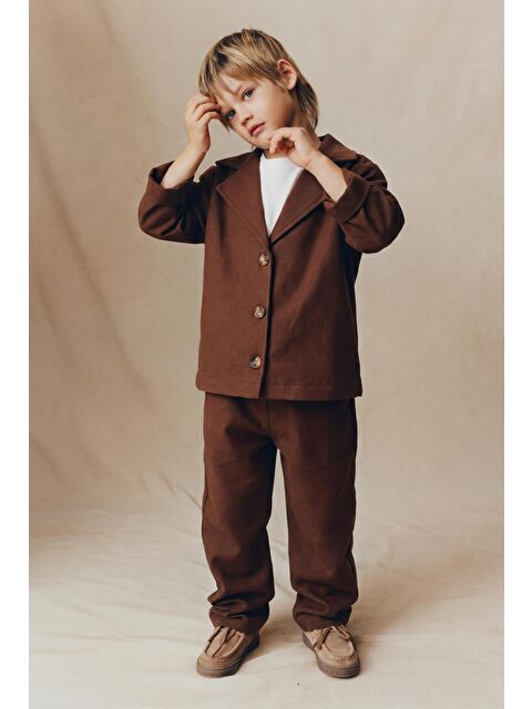 Magu Erkek Çocuk Pamuklu Kahverengi Düğmeli Ceket Ve Pantolon Takım - S000513003-19413