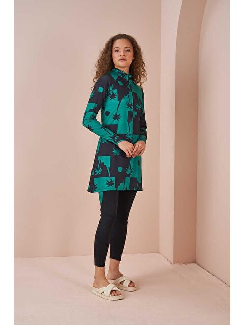 Mevra Palmiye Performans Tesettür Mayo Takımı Siyah - S000516316-19351