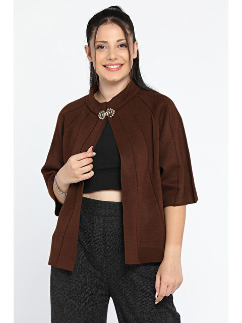 Gülseli Kadın Yaka Bronşlu Kendinden Desenli Triko Hırka - S000290580-19413