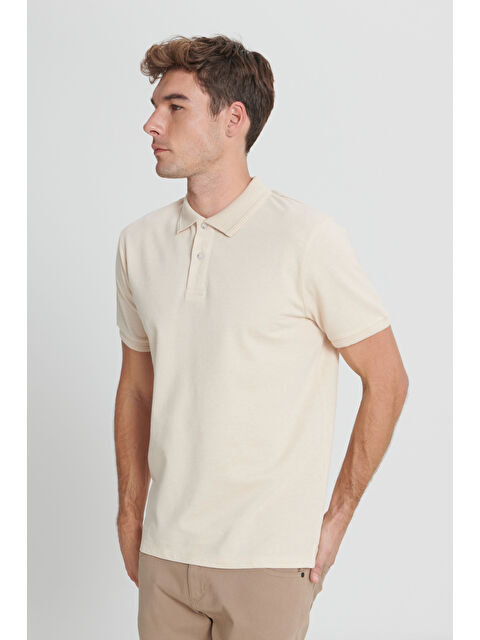 Altınyıldız Classics Erkek Bej-Ekru Slim Fit Dar Kesim %100 Pamuk Polo Yaka Tişört