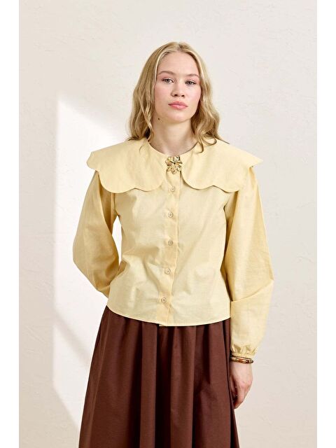 Ceylan Otantik Tereyağ Sarısı Papatya Yaka Crop Gömlek - S000387932-20072