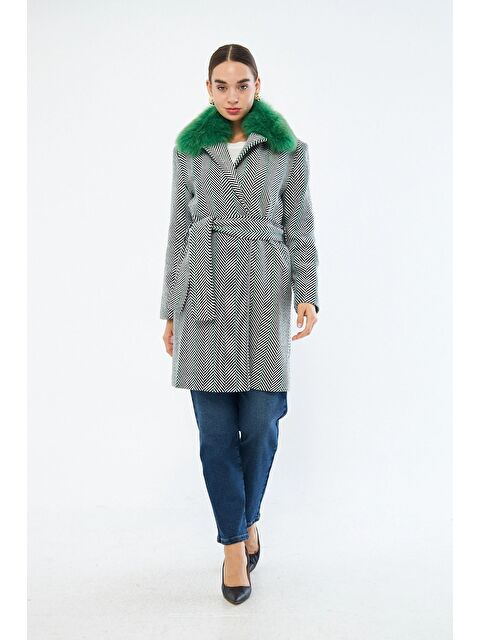 Mizalle Çizgili Kürk Detaylı Yeşil Kaban - S000350744-18194