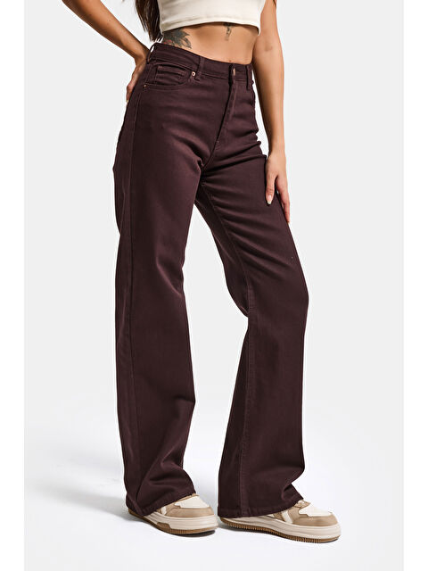 It's Basic Kadın Kahve 7s6-81 Straight Fit Yüksek Bel Esnek Kumaş Denim Jean - S000516319-19413