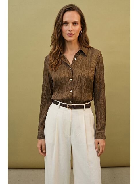 SATEEN Salaş Gömlek - Kahve