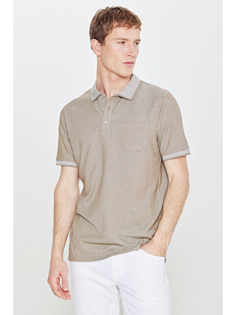 AC&Co / Altınyıldız Classics Erkek Nefti-Beyaz Pamuklu Comfort Fit Rahat Kesim Polo Yaka Cepli Tişört