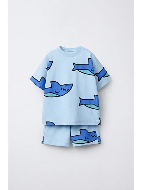 Magu Erkek Çocuk Pamuklu Köpek Balığı Desenli T-Shirt Şort Takım