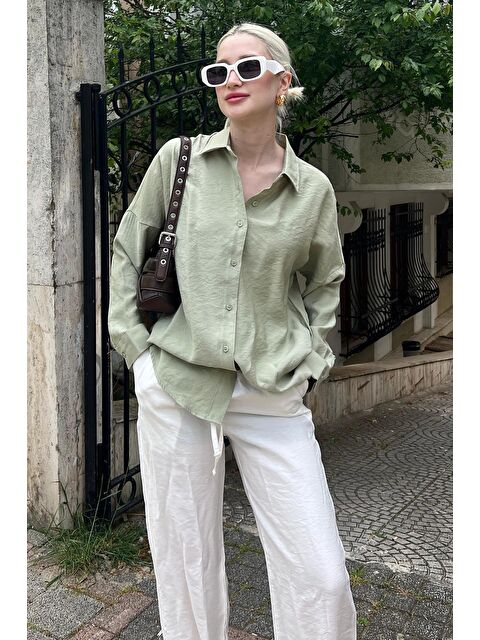 Madmext Mint Yeşili Uzun Kollu Oversize Gömlek Mg2003 - S000185543-17259