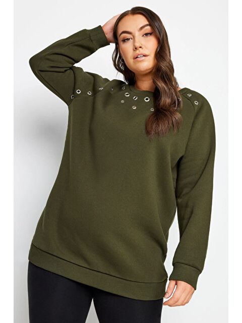 Stil Diva Büyük Beden Bisiklet Yaka Kuşgözü Detaylı Uzun Kollu Sweatshirt 302830 - S000484741-18547