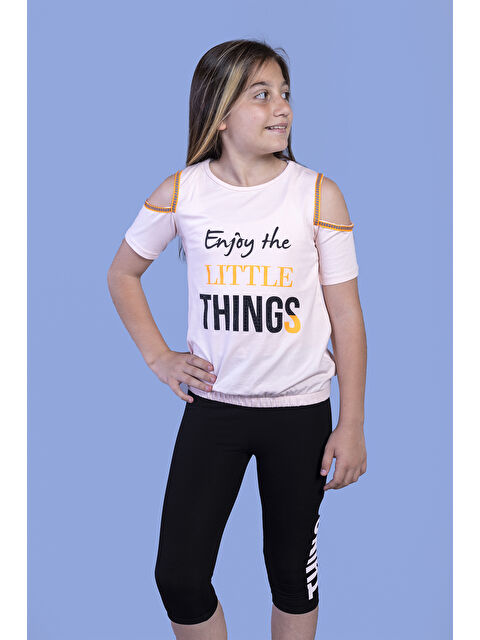 Toontoykids Kız Çocuk Kolları Şerit Detaylı Baskılı Taytlı Takım - S000271205-7152