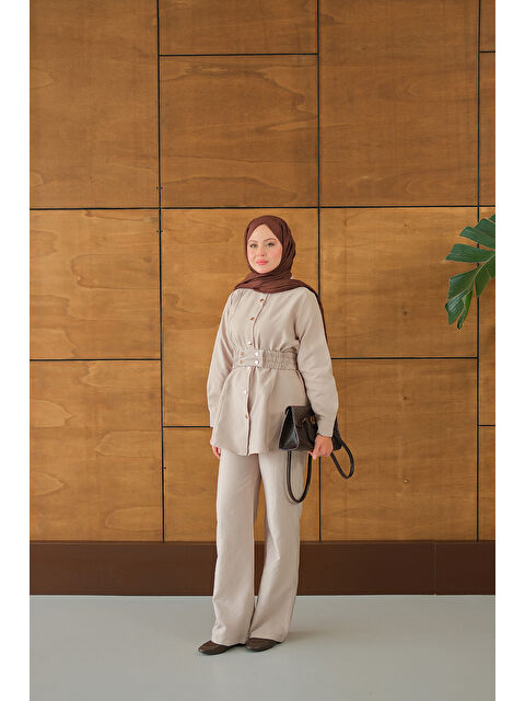 Locco Moda Kadın Kemer Detay Takım Krem - S000474963-19966