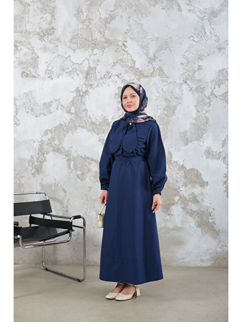 Locco Moda Kadın Bel Bağlamalı Elbise Lacivert - S000510112-21164