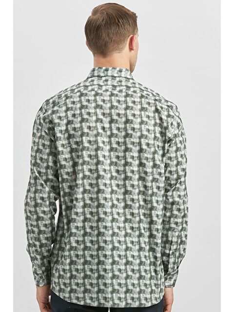 İMZA Koyu Yeşil Uzun Kol Kendinden Baskılı Perfectto Classic Comfort Fit Gömlek 1004240251 - S000356862-19416