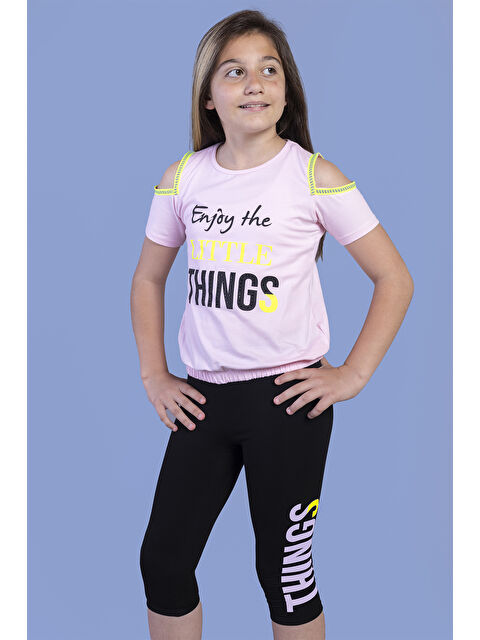 Toontoykids Kız Çocuk Kolları Şerit Detaylı Baskılı Taytlı Takım - S000271205-20020