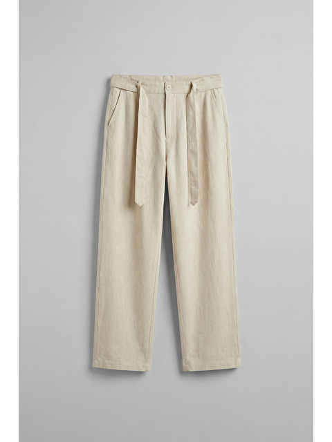 Abluka Online Erkek Baggy Kuşaklı Beli Lastikli Pamuklu Pantolon Bej - S000513640-19928