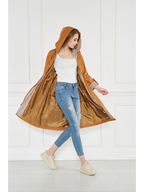 Comstar Kadın Beli Büzgülü Su İtici Kapüşonlu Trençkot - S000211929-14955